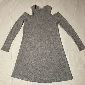 Girls Soprano Heather Grey Cold Shoulder Ribbed Sweater Dress Medium (10/12)